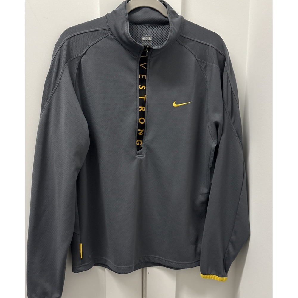 NIKE Dri Fit Mens Large Livestrong 1/4 Zip Pullover Long Sleeve Gray